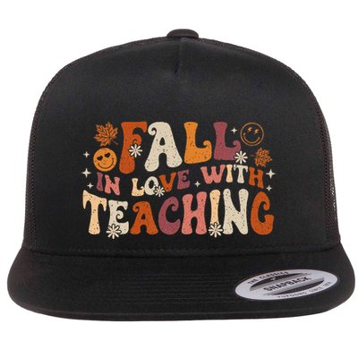 Fall In Love With Teaching Autum Thanksgiving Fall Teacher Flatbill Hat