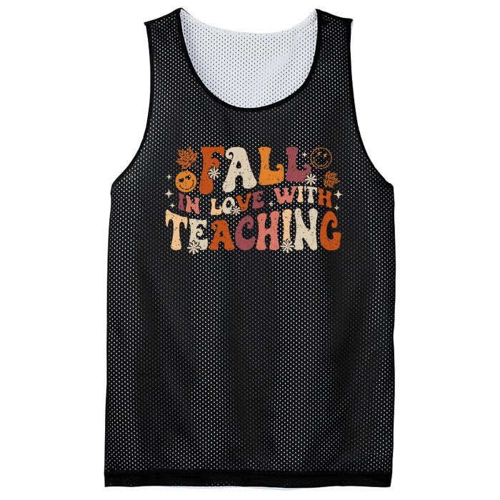 Fall In Love With Teaching Autum Thanksgiving Fall Teacher Mesh Reversible Basketball Jersey Tank