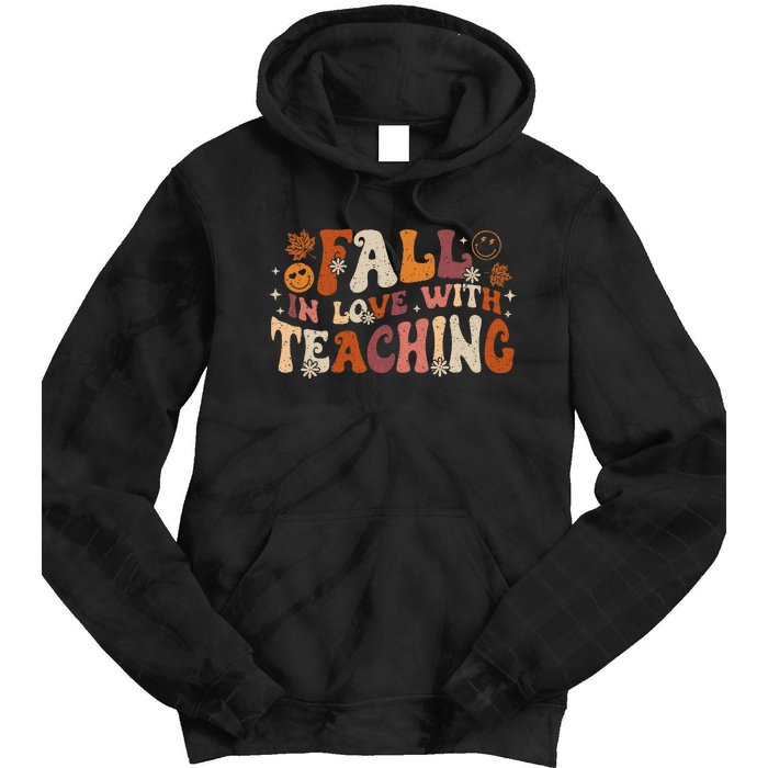 Fall In Love With Teaching Autum Thanksgiving Fall Teacher Tie Dye Hoodie