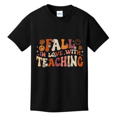 Fall In Love With Teaching Autum Thanksgiving Fall Teacher Kids T-Shirt