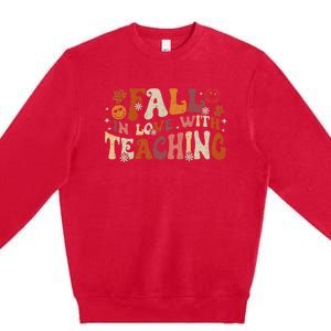 Fall In Love With Teaching Autum Thanksgiving Fall Teacher Premium Crewneck Sweatshirt