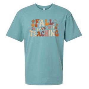 Fall In Love With Teaching Autum Thanksgiving Fall Teacher Sueded Cloud Jersey T-Shirt