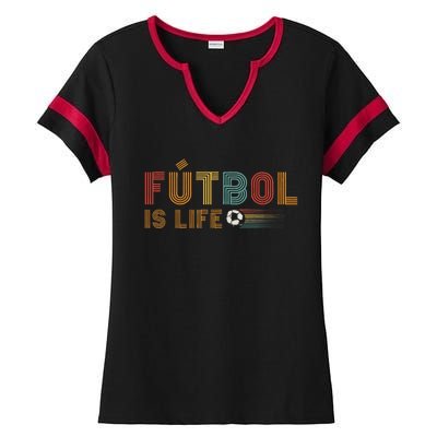 Futbol Is Life Football Lover Soccer Funny Vintage Ladies Halftime Notch Neck Tee