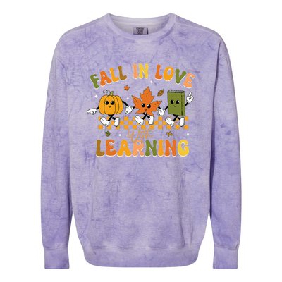 Fall In Love With Learning Retro Pumpkin Thanksgiving Colorblast Crewneck Sweatshirt