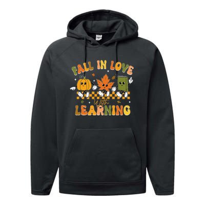 Fall In Love With Learning Retro Pumpkin Thanksgiving Performance Fleece Hoodie