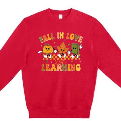 Fall In Love With Learning Retro Pumpkin Thanksgiving Premium Crewneck Sweatshirt