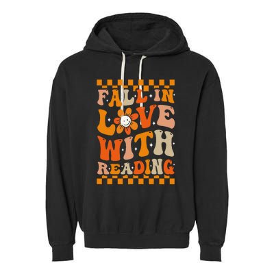 Fall In Love With Reading Books Groovy Thanksgiving Teacher Garment-Dyed Fleece Hoodie