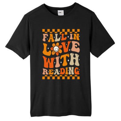 Fall In Love With Reading Books Groovy Thanksgiving Teacher Tall Fusion ChromaSoft Performance T-Shirt