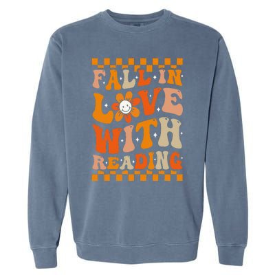 Fall In Love With Reading Books Groovy Thanksgiving Teacher Garment-Dyed Sweatshirt