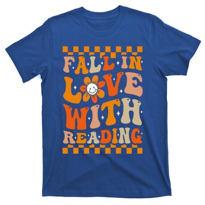 Fall In Love With Reading Books Groovy Thanksgiving Teacher T-Shirt