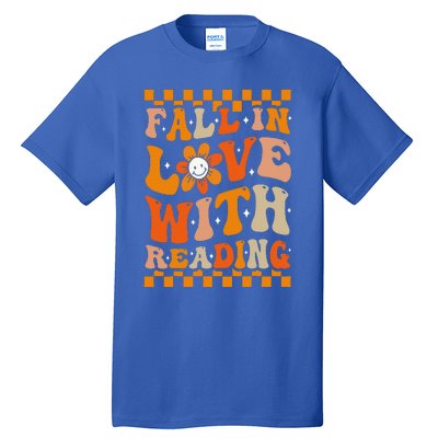 Fall In Love With Reading Books Groovy Thanksgiving Teacher Tall T-Shirt