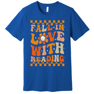 Fall In Love With Reading Books Groovy Thanksgiving Teacher Premium T-Shirt