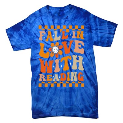 Fall In Love With Reading Books Groovy Thanksgiving Teacher Tie-Dye T-Shirt