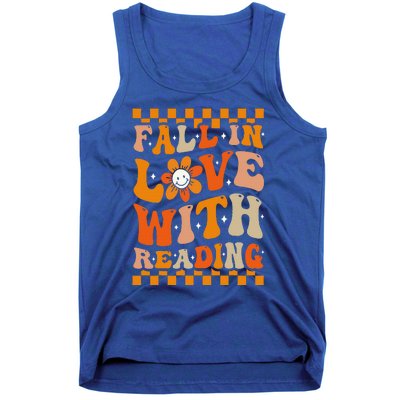 Fall In Love With Reading Books Groovy Thanksgiving Teacher Tank Top