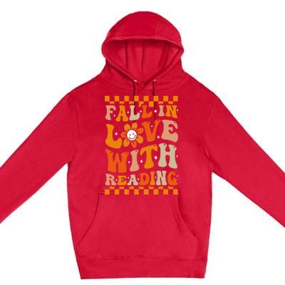 Fall In Love With Reading Books Groovy Thanksgiving Teacher Premium Pullover Hoodie