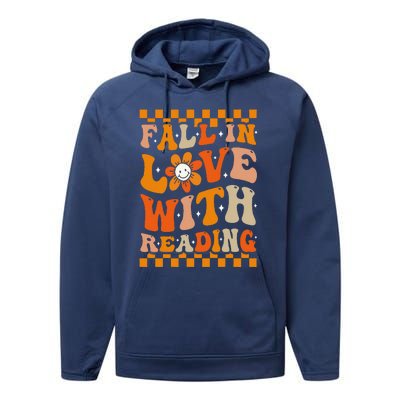 Fall In Love With Reading Books Groovy Thanksgiving Teacher Performance Fleece Hoodie