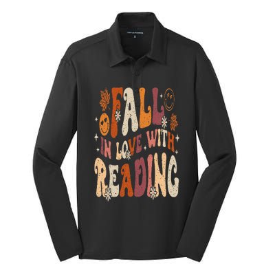 Fall In Love With Reading Autum Thanksgiving Teacher Silk Touch Performance Long Sleeve Polo