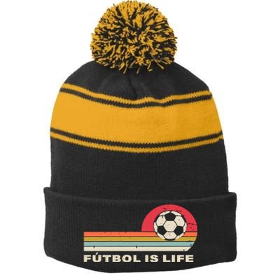 Futbol Is Life Football Lovers Soccer Funny Stripe Pom Pom Beanie