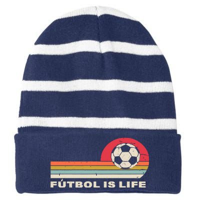 Futbol Is Life Football Lovers Soccer Funny Striped Beanie with Solid Band