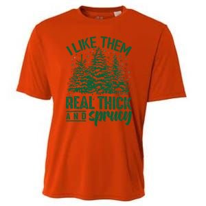 Funny I Like Them Real Thick And Sprucey Christmas Tree Xmas Cooling Performance Crew T-Shirt