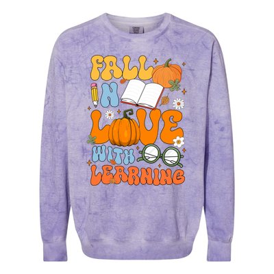 Fall In Love With Reading Book Autumn Pumpkins And Teachers Colorblast Crewneck Sweatshirt