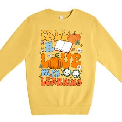 Fall In Love With Reading Book Autumn Pumpkins And Teachers Premium Crewneck Sweatshirt