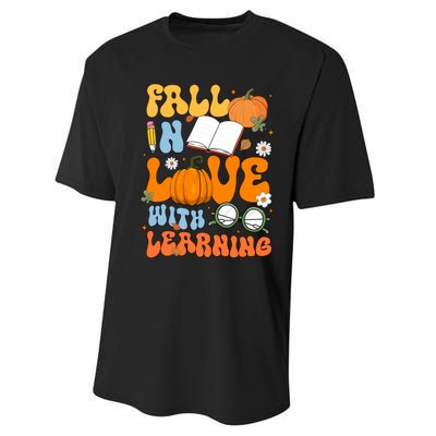 Fall In Love With Reading Book Autumn Pumpkins And Teachers Performance Sprint T-Shirt