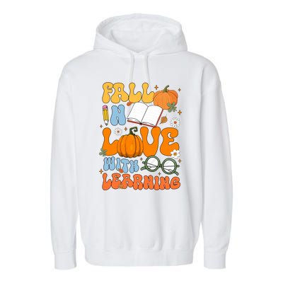 Fall In Love With Reading Book Autumn Pumpkins And Teachers Garment-Dyed Fleece Hoodie