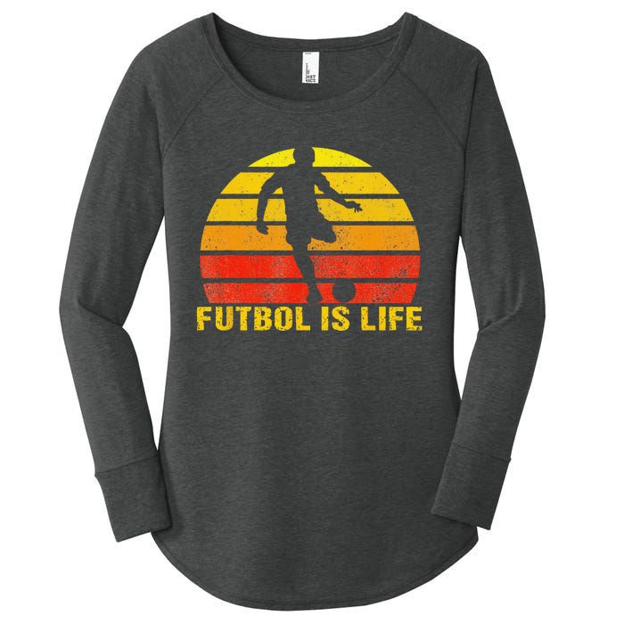 Futbol Is Life Vintage Soccer Player Sports Futbol Women's Perfect Tri Tunic Long Sleeve Shirt