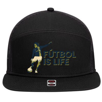 Futbol Is Life Football Lovers Soccer Funny 7 Panel Mesh Trucker Snapback Hat