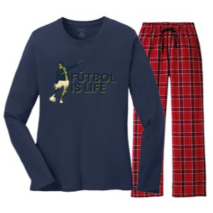 Futbol Is Life Football Lovers Soccer Funny Women's Long Sleeve Flannel Pajama Set 