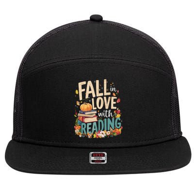 Fall In Love With Reading Book Autumn Pumpkins And Teachers 7 Panel Mesh Trucker Snapback Hat