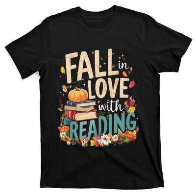 Fall In Love With Reading Book Autumn Pumpkins And Teachers T-Shirt