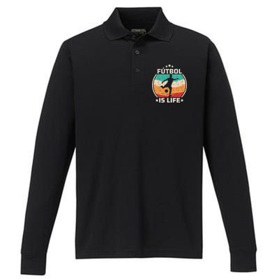 Futbol Is Life Soccer Funny Football Lover Vintage Performance Long Sleeve Polo