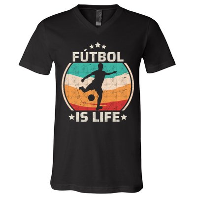 Futbol Is Life Soccer Funny Football Lover Vintage V-Neck T-Shirt