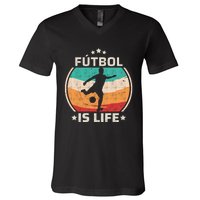 Futbol Is Life Soccer Funny Football Lover Vintage V-Neck T-Shirt