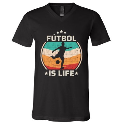 Futbol Is Life Soccer Funny Football Lover Vintage V-Neck T-Shirt