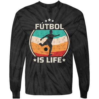 Futbol Is Life Soccer Funny Football Lover Vintage Tie-Dye Long Sleeve Shirt