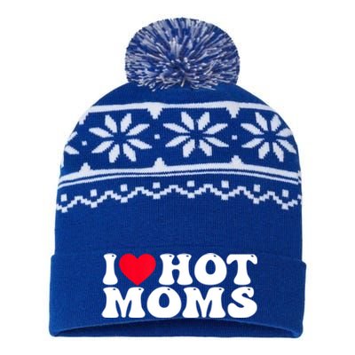 Funny I Love Hot Moms I Heart Hot Moms Great Gift USA-Made Snowflake Beanie