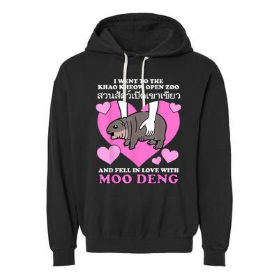 Fell In Love With Moo Deng Garment-Dyed Fleece Hoodie