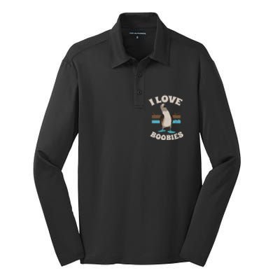 Funny I Love Boobies Gift For Birdwatchers Silk Touch Performance Long Sleeve Polo