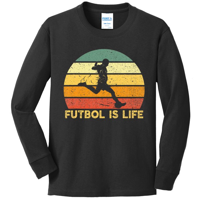 Futbol Is Life Retro Vintage T Soccer Player Costume Kids Long Sleeve Shirt