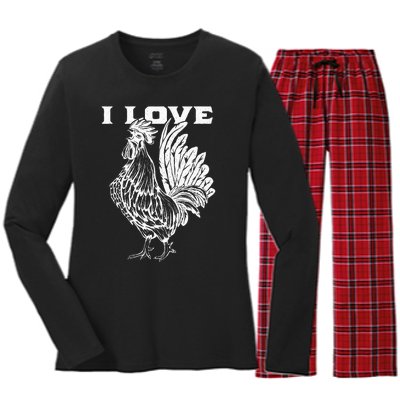 Funny I Love Cock Rooster Lover I Love Roosters Women's Long Sleeve Flannel Pajama Set 