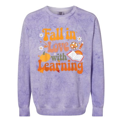 Fall In Love With Learning Teacher Colorblast Crewneck Sweatshirt