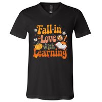 Fall In Love With Learning Teacher V-Neck T-Shirt