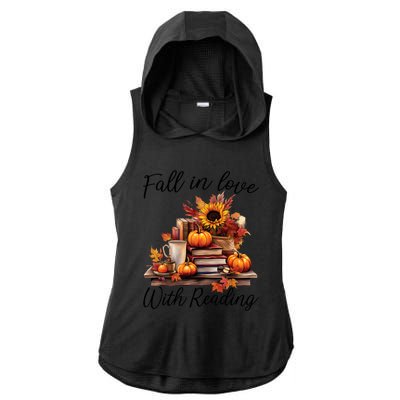 Fall In Love With Reading Book Autumn Teachers Pumpkins Ladies PosiCharge Tri-Blend Wicking Draft Hoodie Tank