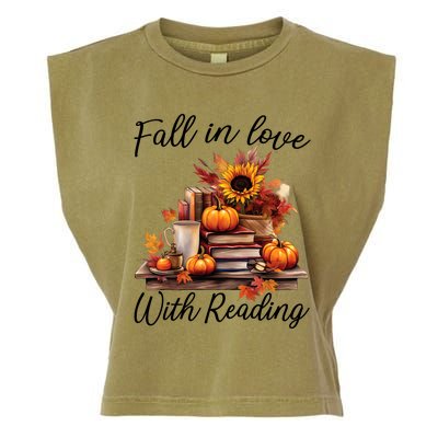 Fall In Love With Reading Book Autumn Teachers Pumpkins Garment-Dyed Women's Muscle Tee