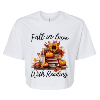 Fall In Love With Reading Book Autumn Teachers Pumpkins Bella+Canvas Jersey Crop Tee