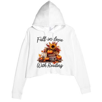 Fall In Love With Reading Book Autumn Teachers Pumpkins Crop Fleece Hoodie