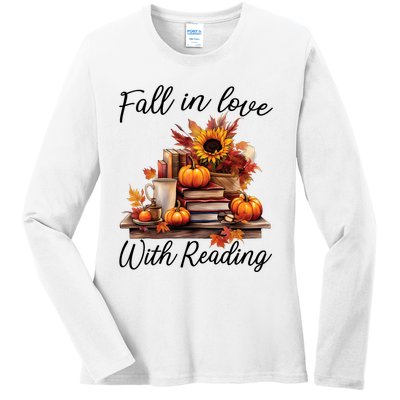 Fall In Love With Reading Book Autumn Teachers Pumpkins Ladies Long Sleeve Shirt